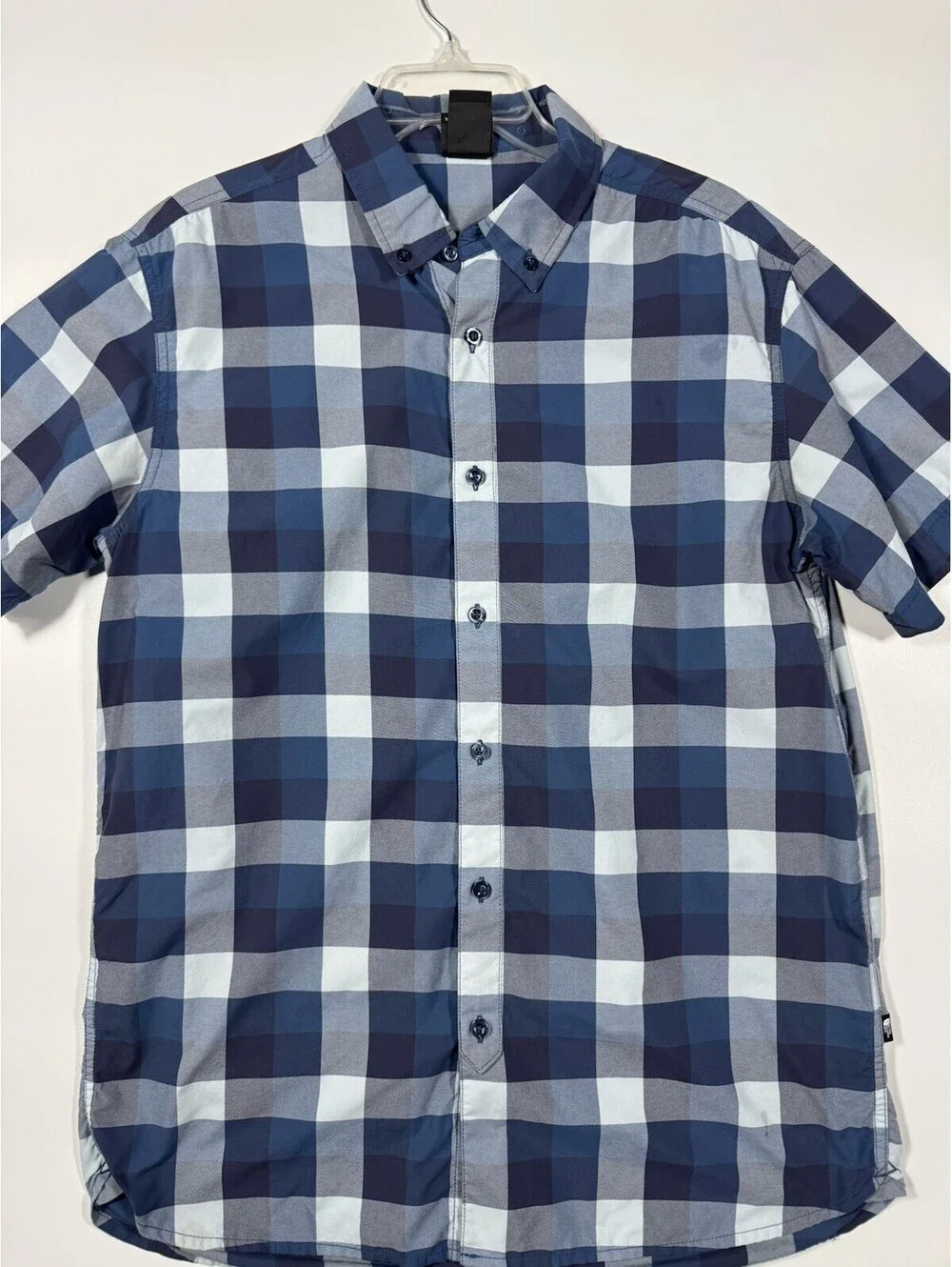 The North Face Plaid Short Sleeve Button Up Shirt Men’s Large Blue Gray